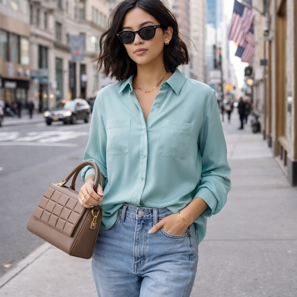 Ann Taylor Tops - Ann Taylor Silk Blouse Button Down Minimalist Luxury Capsule Wardrobe M